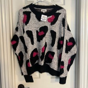 Adora Crew Neck Sweater with leopard design and eyelash yarn